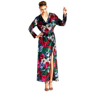 ZARA Velvet Floral Maxi Kimono Wrap Dress Size M